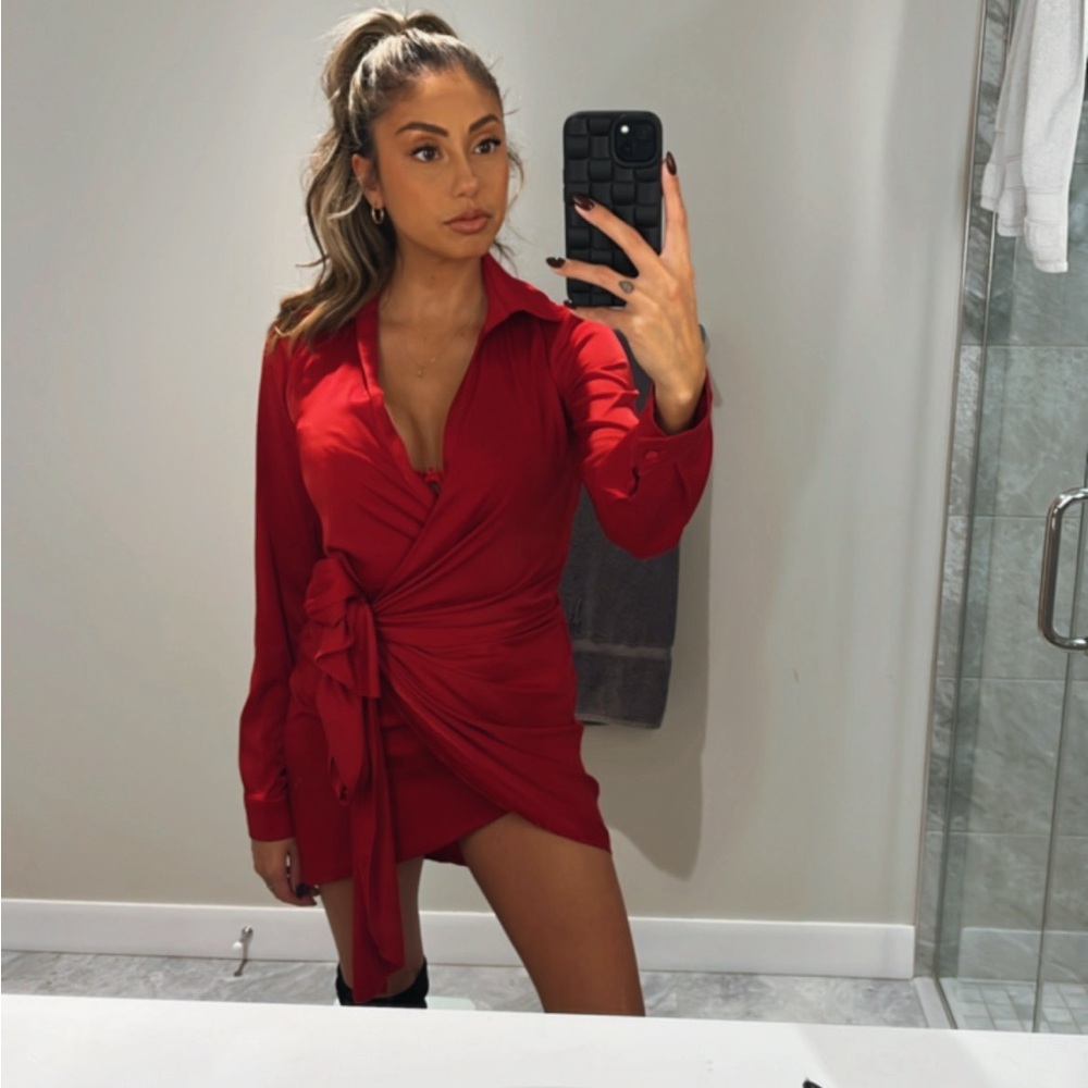 super down red wrap dress